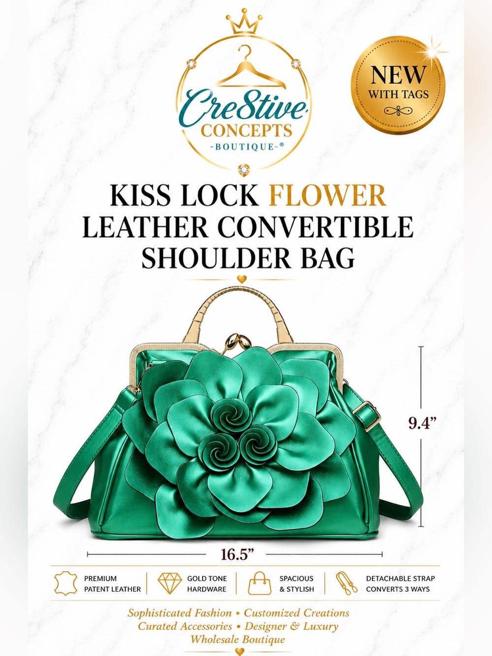 Exquisite Leather Flower Kiss-Lock Handbag - Picture 8 of 8